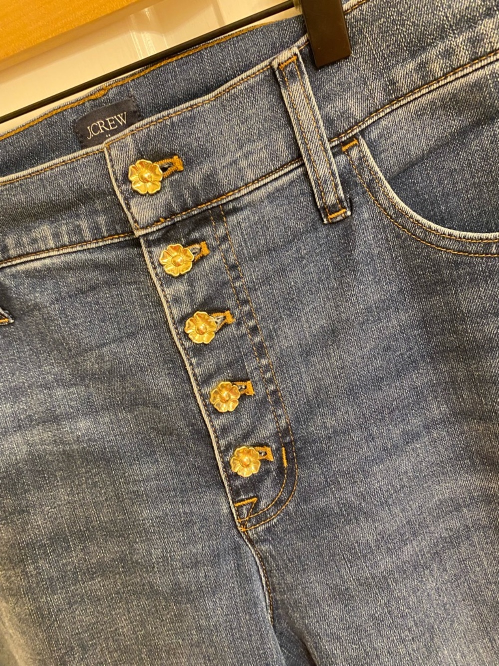 J. CREW WIDE LEG CROP JEAN GOLD FLOWER BUTTON FRONT HIGH WAIST SIZE 33 SLIMMING - Picture 7 of 14